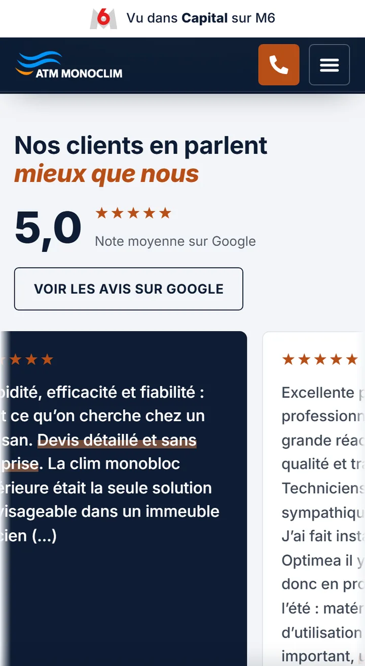 Les avis Google affichés sur le site d’ATM Monoclim