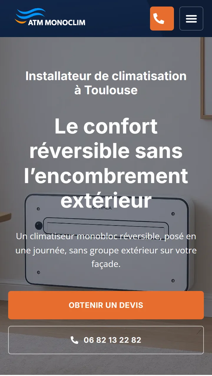 Le haut de l’accueil d’ATM Monoclim le 4 octobre 2026, sans prix