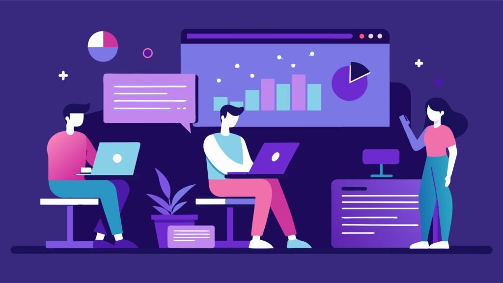 équipe qui collabore devant un portail du web